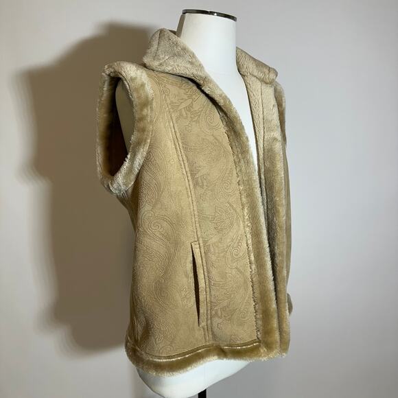 Valerie Stevens Faux Suede Faux Fur Vest Womens Size Medium M Embossed Paisley - Picture 2 of 10